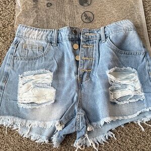 SHEIN Light Blue Distressed Jean Shorts